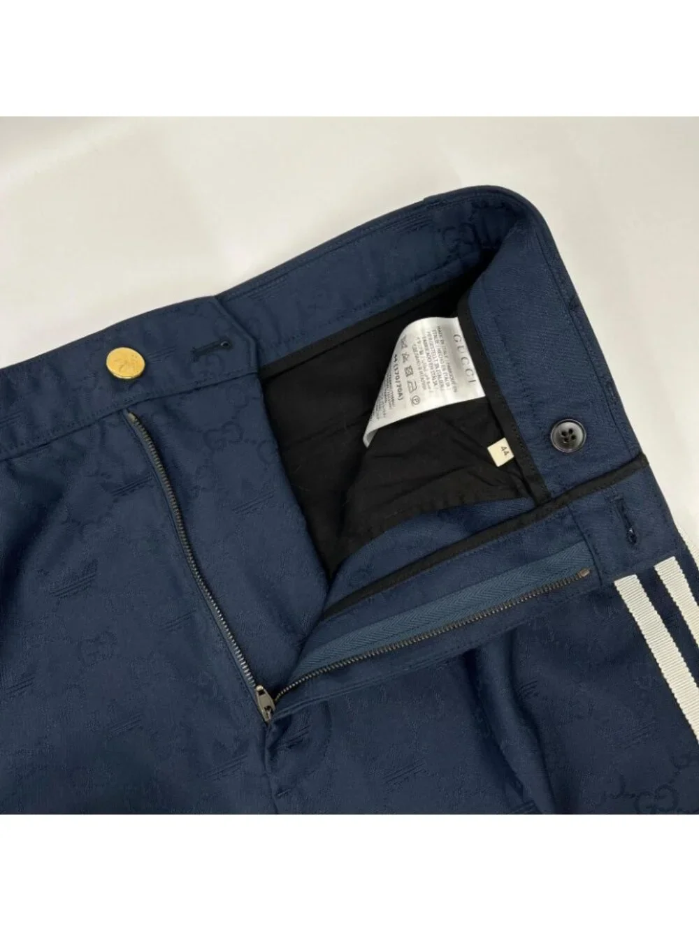 Gucci Adidas Navy Trefoil Jacquard GG Logo Side Line Trousers Pants 44